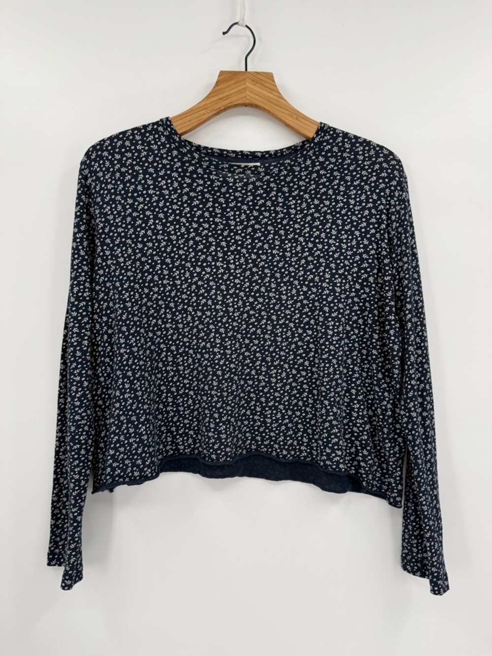 The Great The Long Sleeve Sleep Tee in Navy Leaf Print Size S